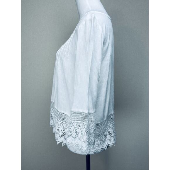American Eagle Outfitters® White 3/4 Sleeve Blouse w/Embroidered Lace S/P India - Picture 10 of 15